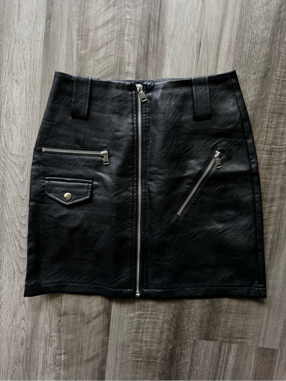 Topshop Black Faux Leather Front-Zip Mini Skirt